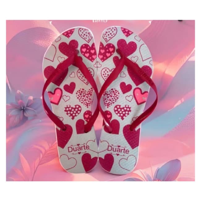 Chinelo Feminino Estampa de Corações Rosa 37/38