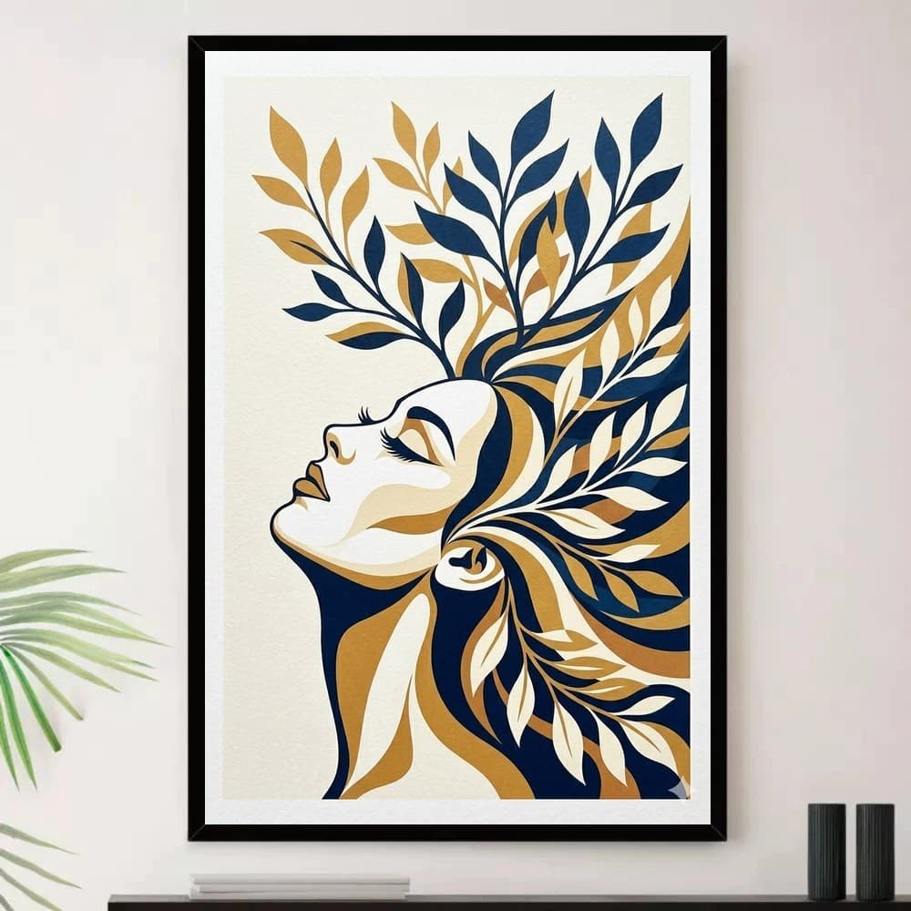 Quadro Placa Decorativa Arte Abstrata Contemporânea em Branco, Azul-Marinho e Dourado