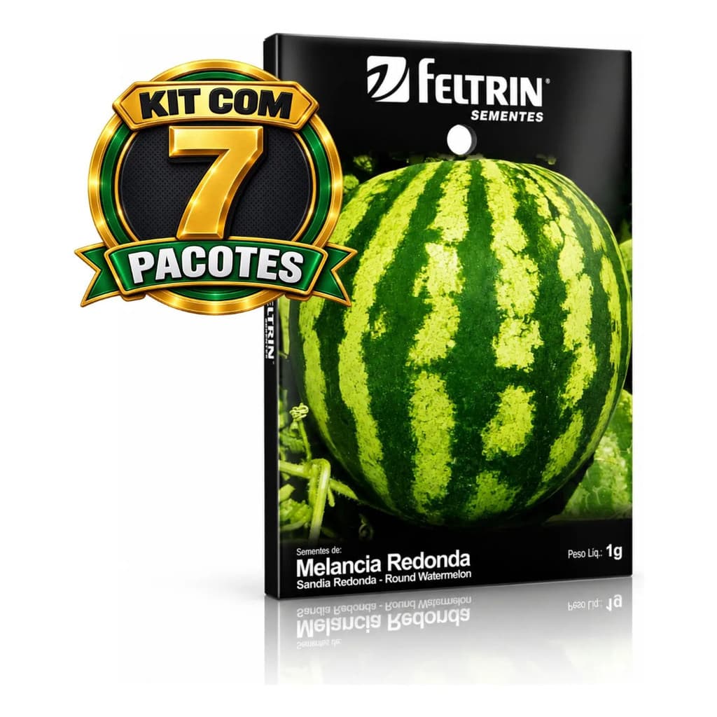 Conjunto 7 Sementes Melancia Redonda Feltrin Crimson Sweet 1g Frutos Grandes e Doces para Plantar em Horta