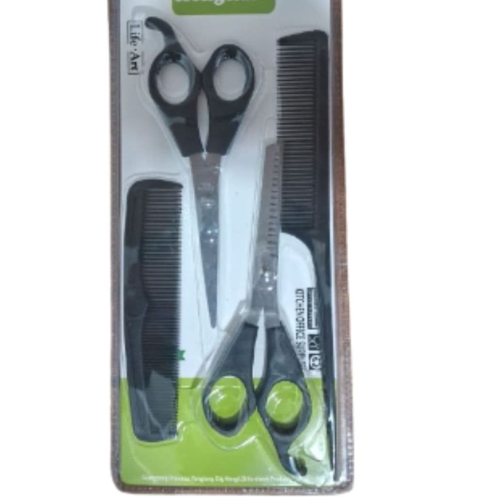 Kit Tesouras Com Pentes Barbeiro Cortar Barba Profissional