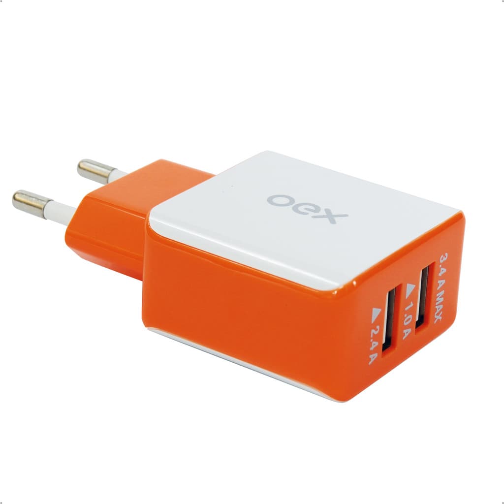 Carregador Celular Tomada Duplo Inteligente 2 Portas USB 3.4A Oex CG201 Carrega 2 Aparelhos