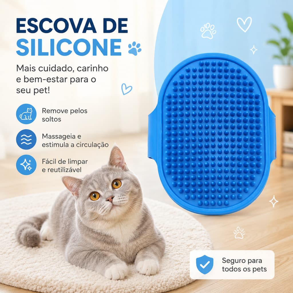 Escova De Silicone Para Cães E Gatos Remove Pelos Mortos Massageia Limpa Petshop Banho Pet
