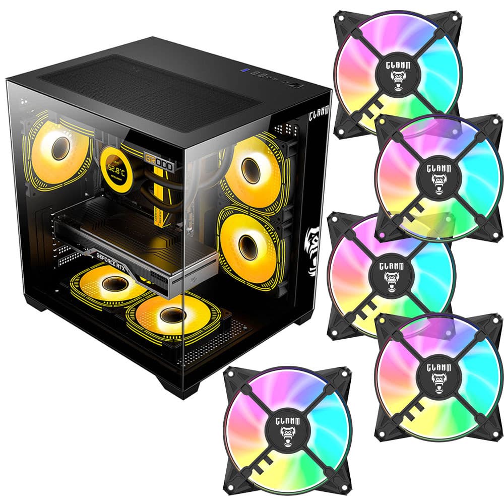Gabinete Gamer Clanm Grodd Night Preto Vidro Temperado com 5 Fans RGB Mid Tower ATX Micro-ATX Mini-ITX