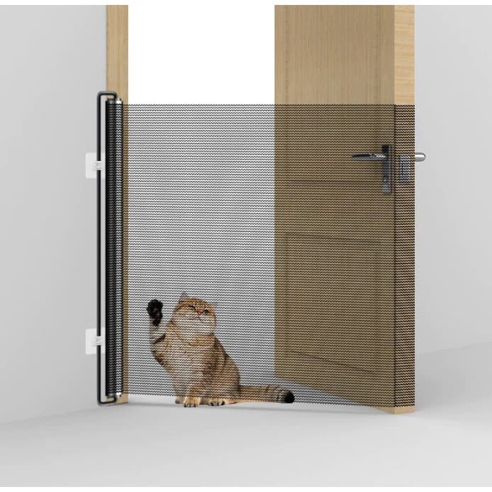 Portão Retrátil para Pets Ajustável 110 a 130cm x 78cm, Grade de Segurança para Cachorros e Gatos, Cor Preto Vendido(s)