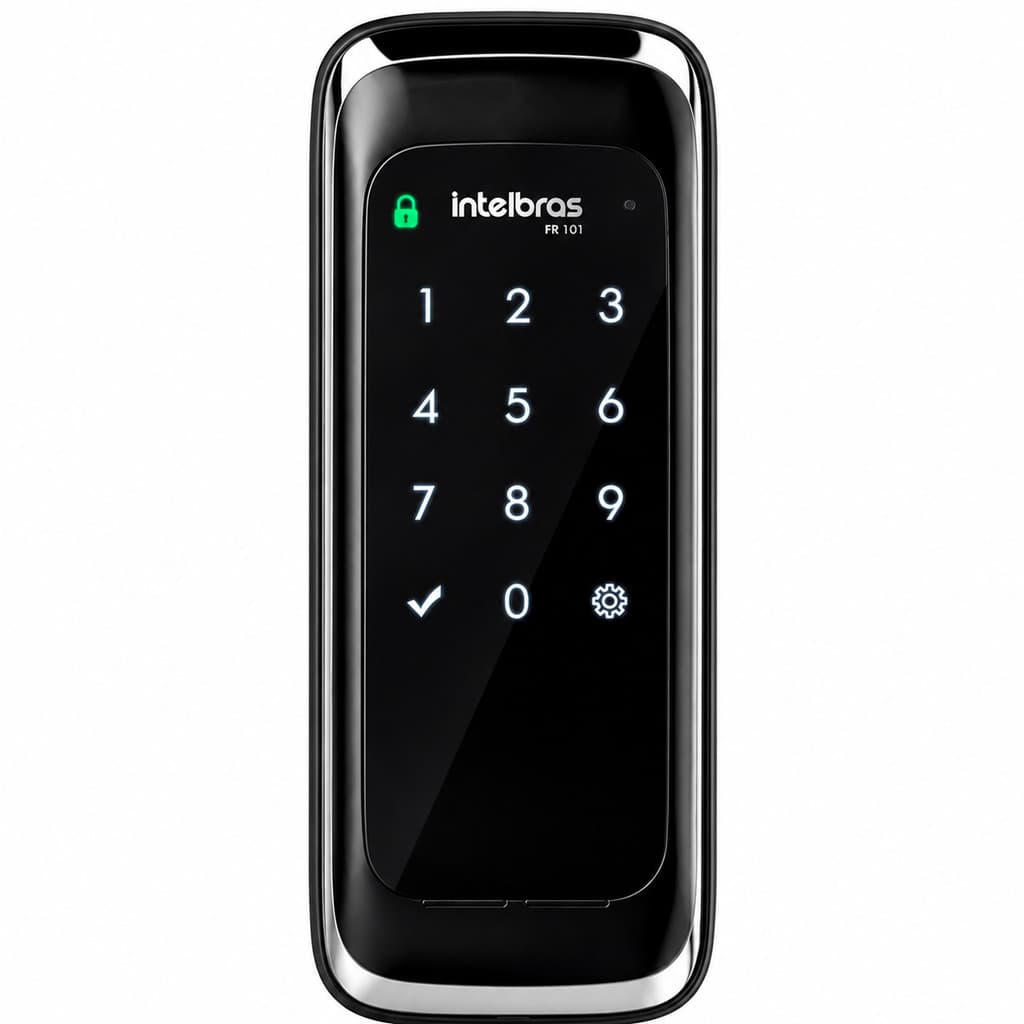Fechadura Digital Intelbras FR 101 de Sobrepor C/ Senha Touch Screen Preta para Portas de 25 a 50MM