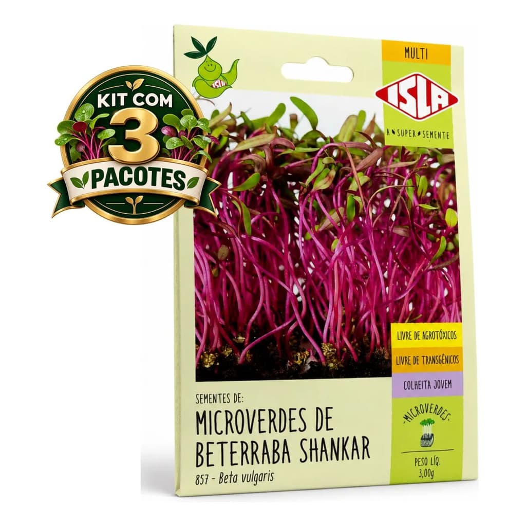 Kit 3 Sementes Microgreens Beterraba Shankar Microverdes Para Plantar em Casa Pequenos Espaços Horta e Gastronomia