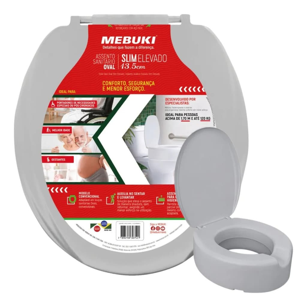 Assento Elevado 13,5cm Oval Cinza Para Vaso Bréscia Eternit