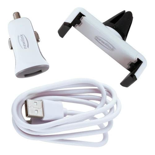 Kit Carregador Veicular Cabo Lightning e Suporte Newlink Ka100