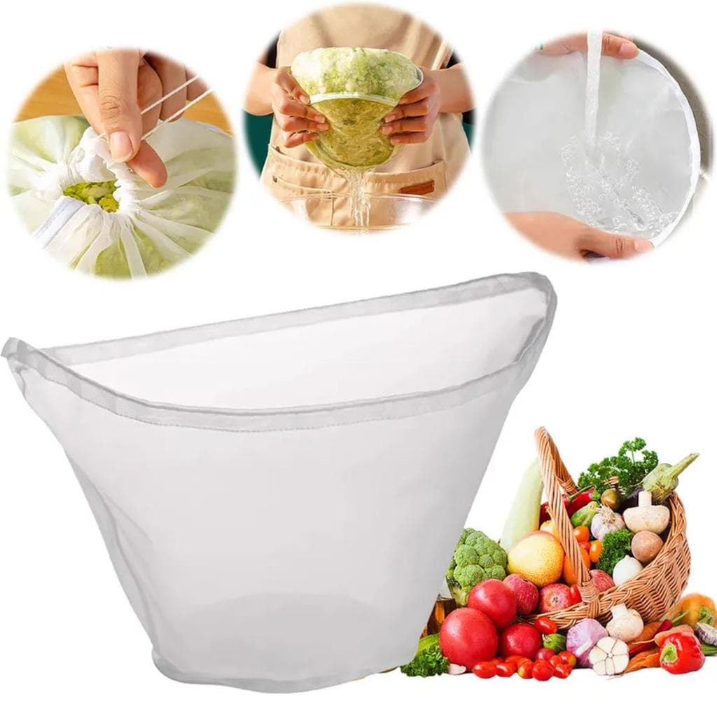 Saco Filtrante de Voal Reutilizável para Vegetais, Sucos, Kefir, Queijo e Leite Vegetal
