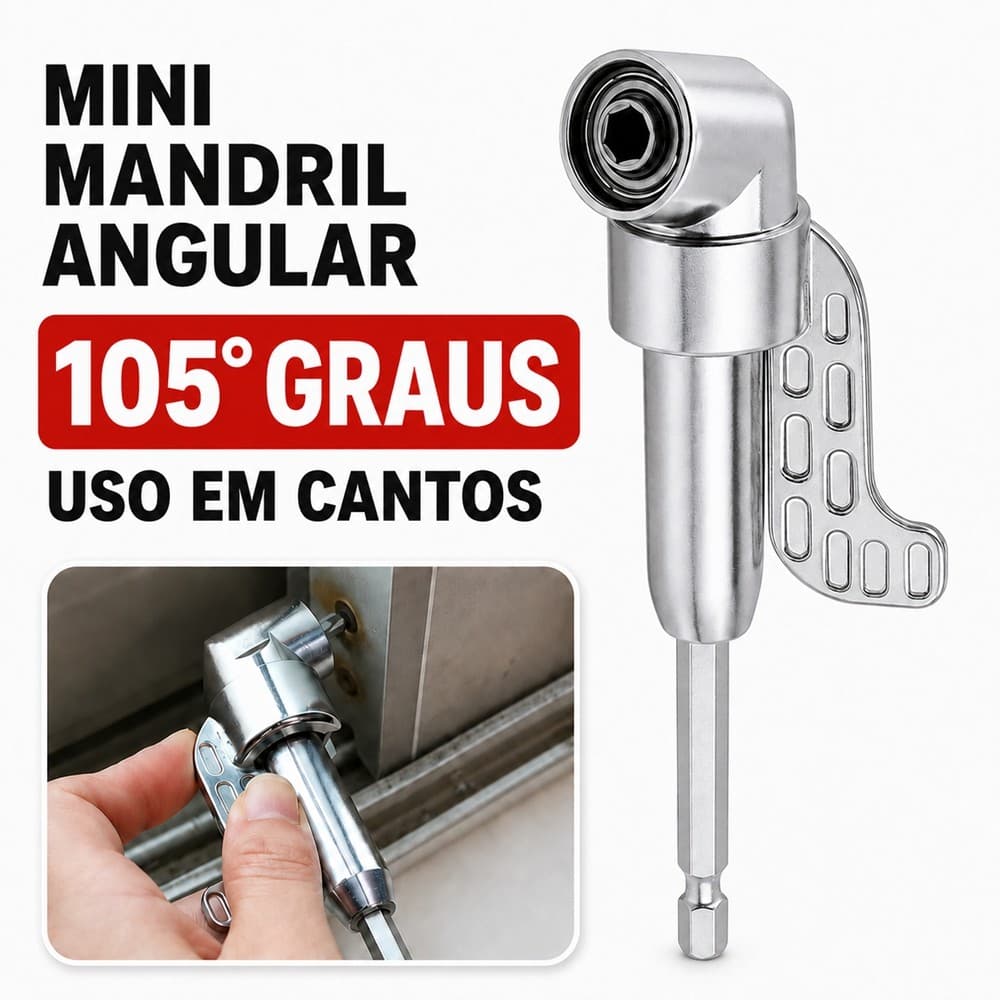 Mini Mandril Angular 105° para Furadeira e Parafusadeira Adaptador de Canto 1/4 Universal