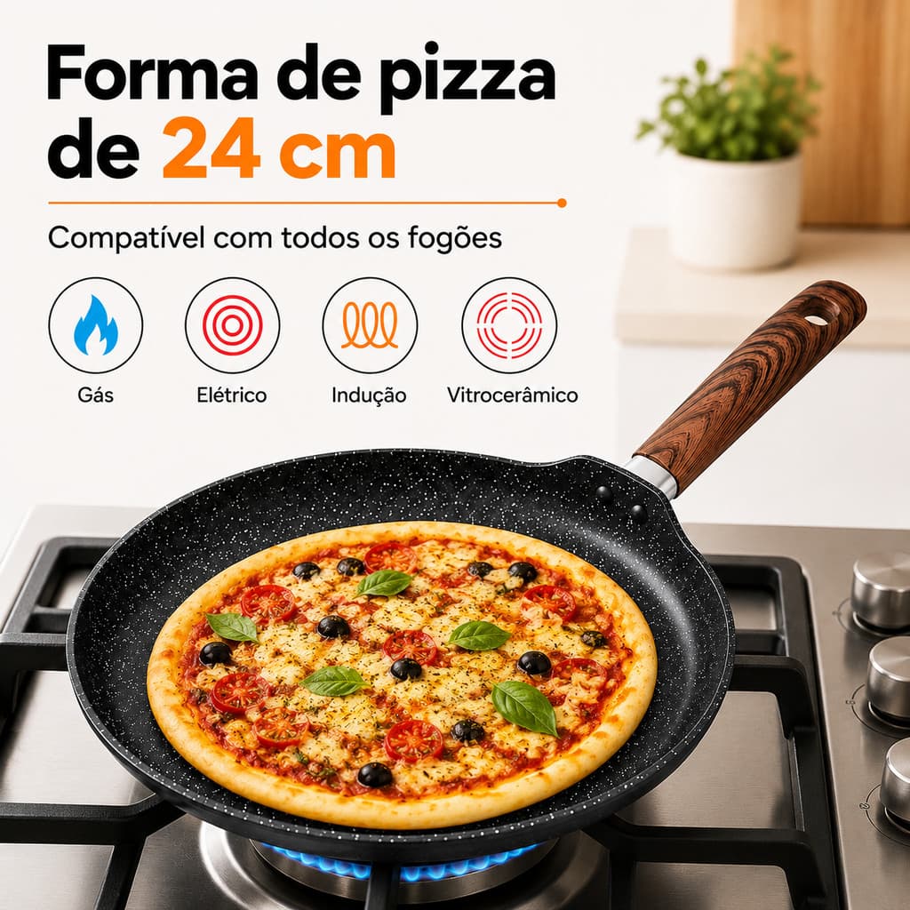 Forma de Pizza Premium de 24 cm, Com Alumínio de Toque Macio e Revestimento Cerâmico