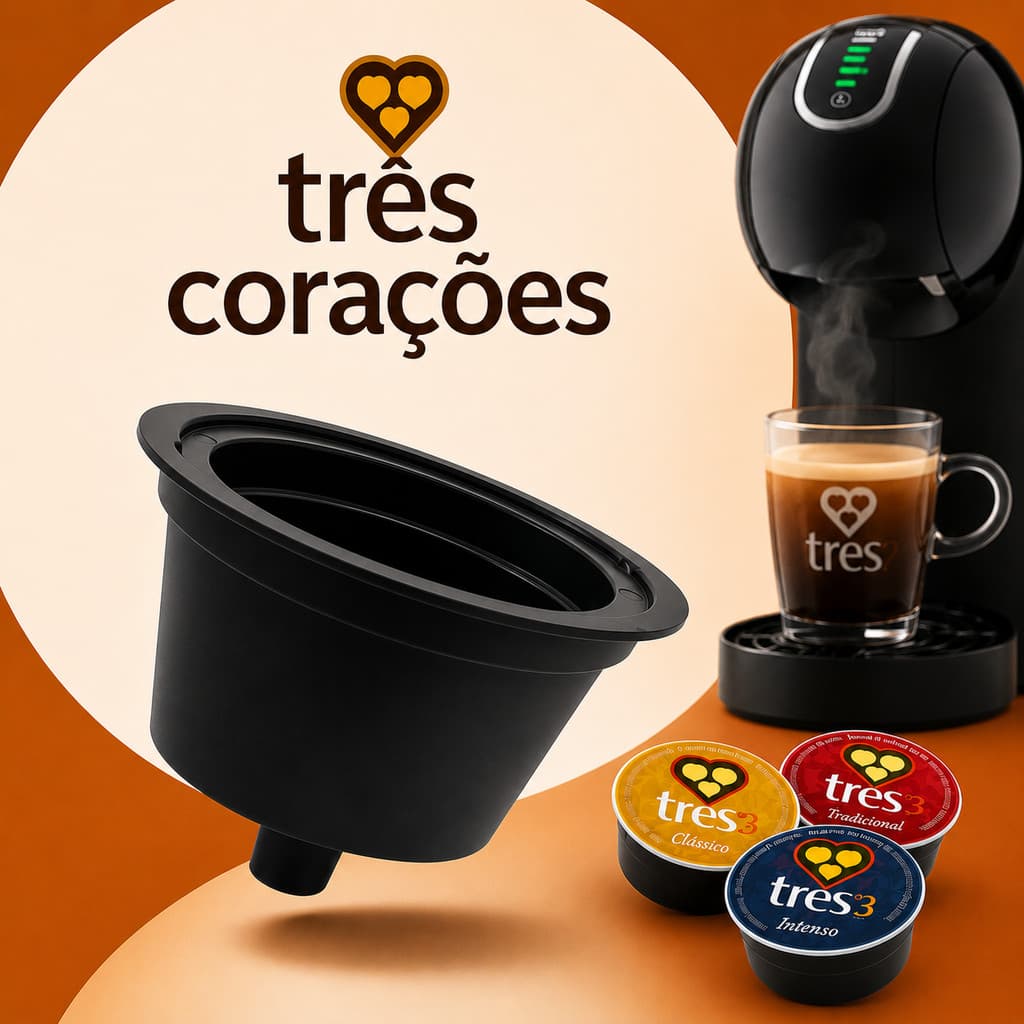 Kit 3 Adaptador Capsula Tres Coracoes para Dolce Gusto Reutilizavel Compativel Refil Cafe