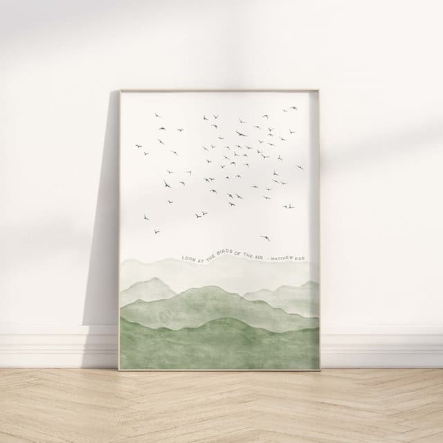 Quadro Decorativo Moderno Minimalista Para Sala, Escritório e Quarto - Mateus 6:26 Pássaros