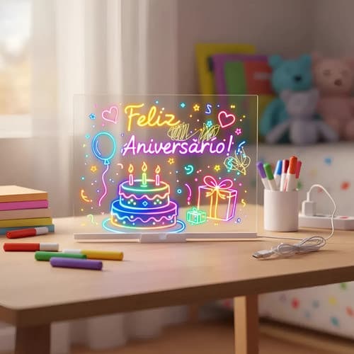 Lousa Mágica Infantil com Luz LED Neon e Canetas Coloridas