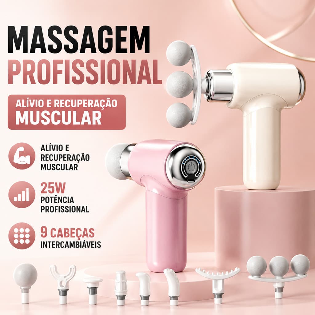 Massageador Portátil 25W 9 Cabeças Elétrico Para Alívio de Dores Musculares
