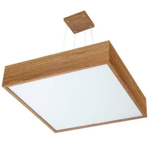 Pendente Quadrado 50cm Luminária Teto Madeira Moderna 4 Luzes Soquete E27 Sala Jantar Cozinha Quarto