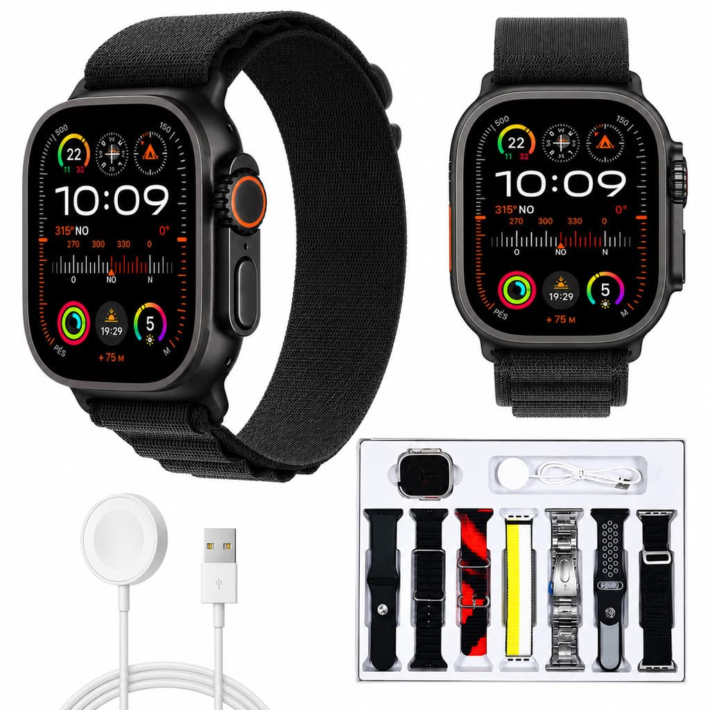 Smartwatch HW Ultra 2 49mm 7 Pulseiras Tela 2.2 Relogio Inteligente Bluetooth Ios Android Esportivos