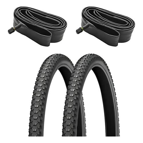 Kit 2 Pneus Aro 29 X 2.10 Com 2 Camaras Ar Mountain Bike Mtb Preto