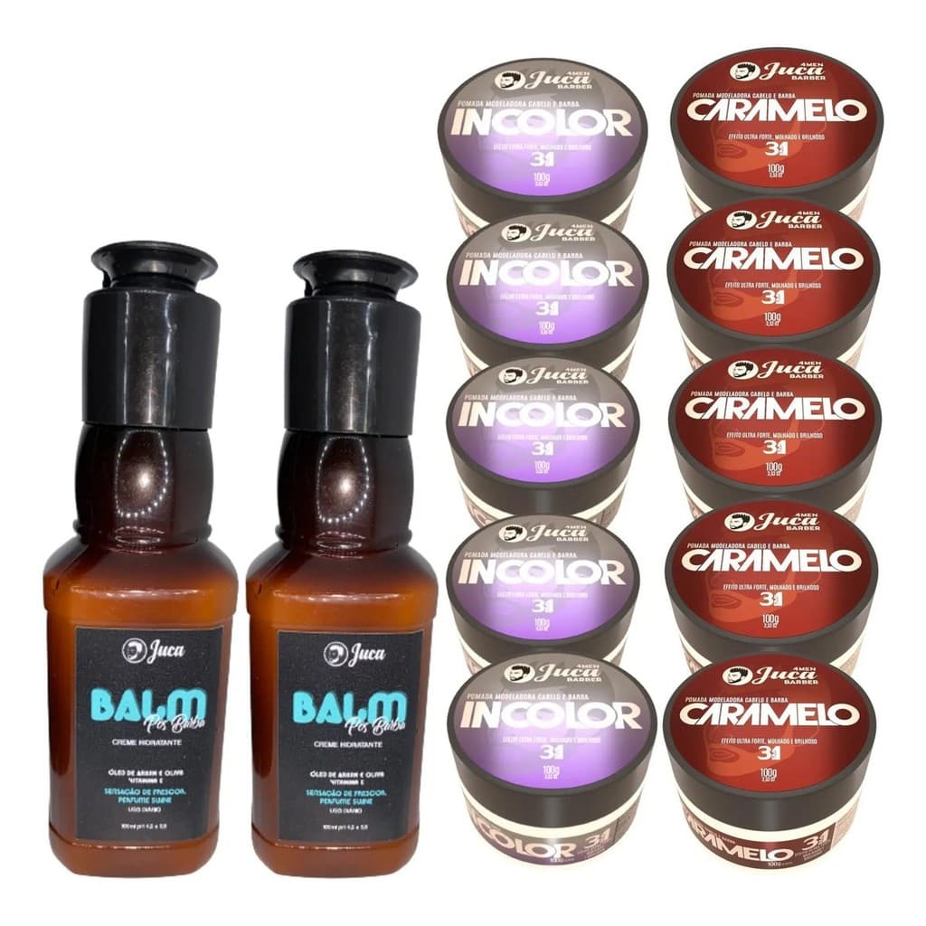 Kit 10 Pomada Capilar Modeladora + Balm Pós Barba Jack 100g