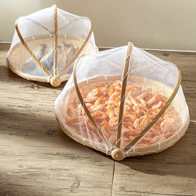 Cesto Porta Pão Bolo Bambu Redondo Cobertura Retrátil mil+ Vendido(s) - 46cm