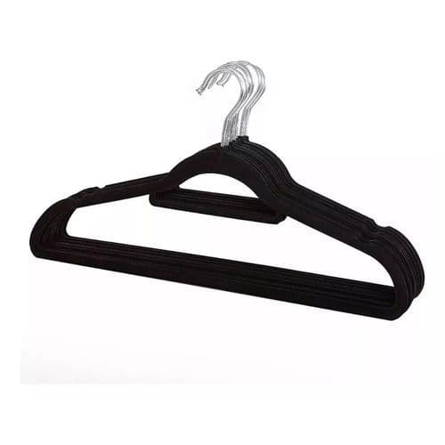 Kit 10 Unidades Cabides Slim Veludo Preto Organizador GLOBAL MIX Resistente
