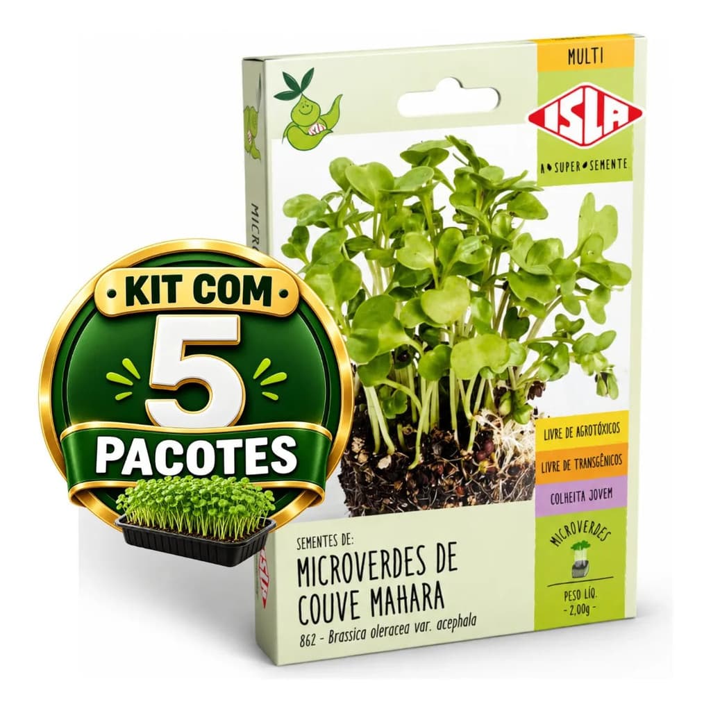 5 Pacotes Isla Sementes Microverdes de Couve Mahara Brotos Para Horta em Casa Cultivo em Pequenos Espaços