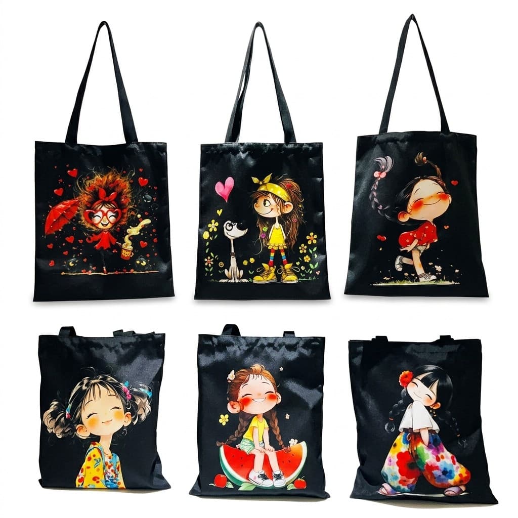 Sacola Ecobag De Lona Grande Capacidade Estampa Menina Fofa Para Compras Escola Passeio 40x32cm