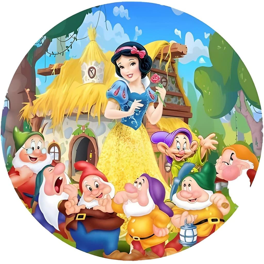 Painel de Festa Branca de Neve 50cm Redondo Sublimado com Elástico