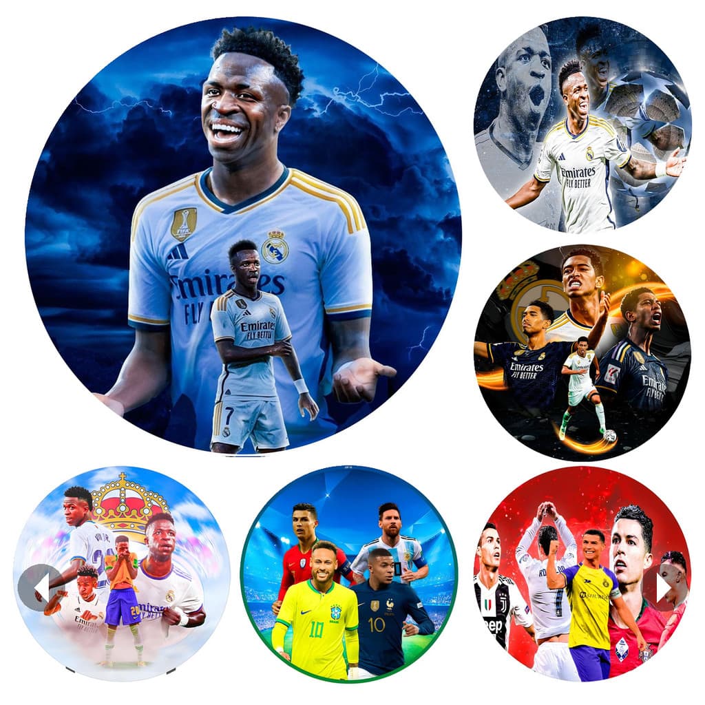 Painel de Festa Jogador de Futebol 50cm Redondo Sublimado com Elástico