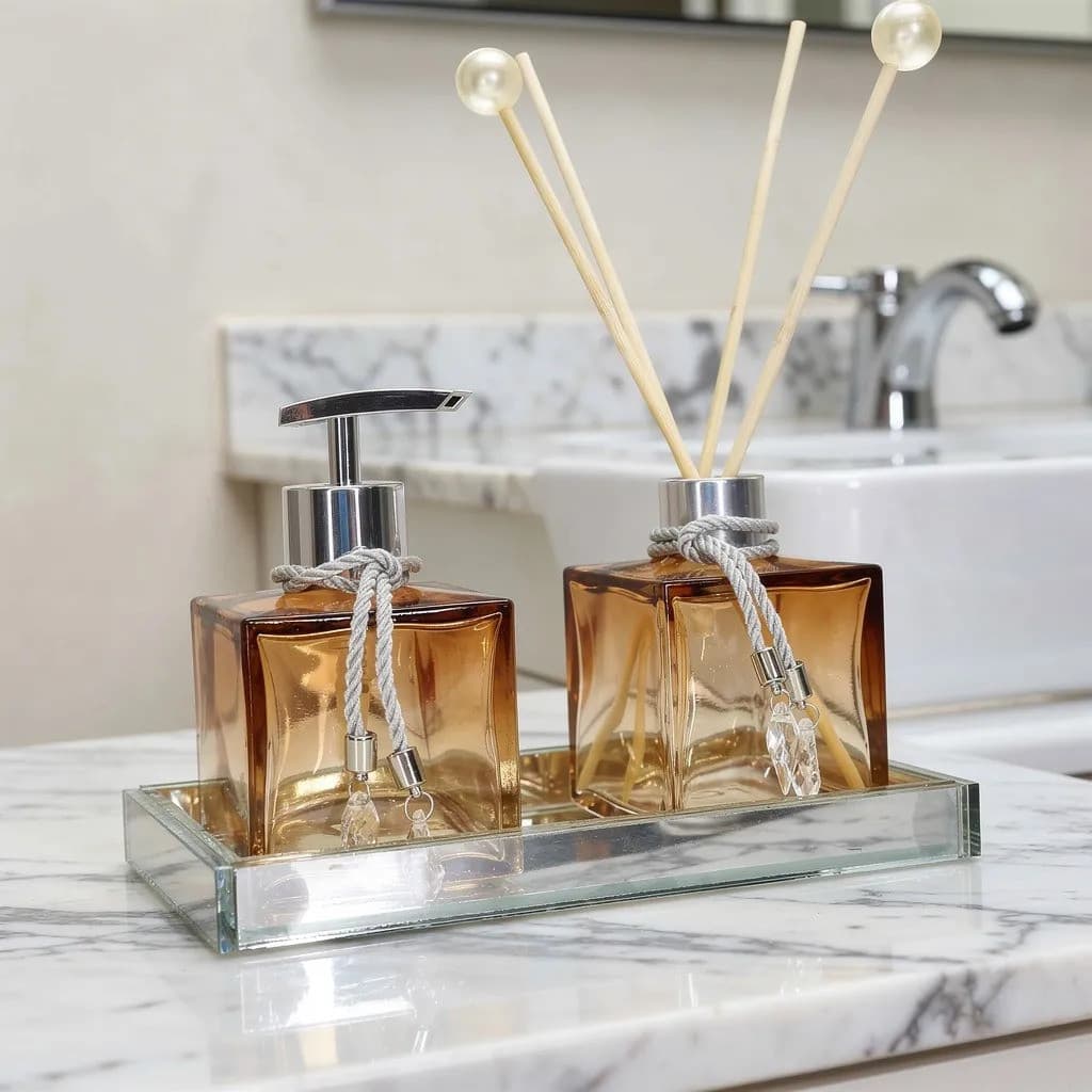 Kit Lavabo Completo Vidro Difusor Saboneteira Luxo Vidro