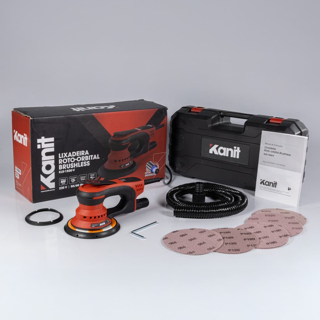 Lixadeira Roto Orbital Brushless Kanit KLR1550V 500W Automotiva Marcenaria 6" 10 Lixas