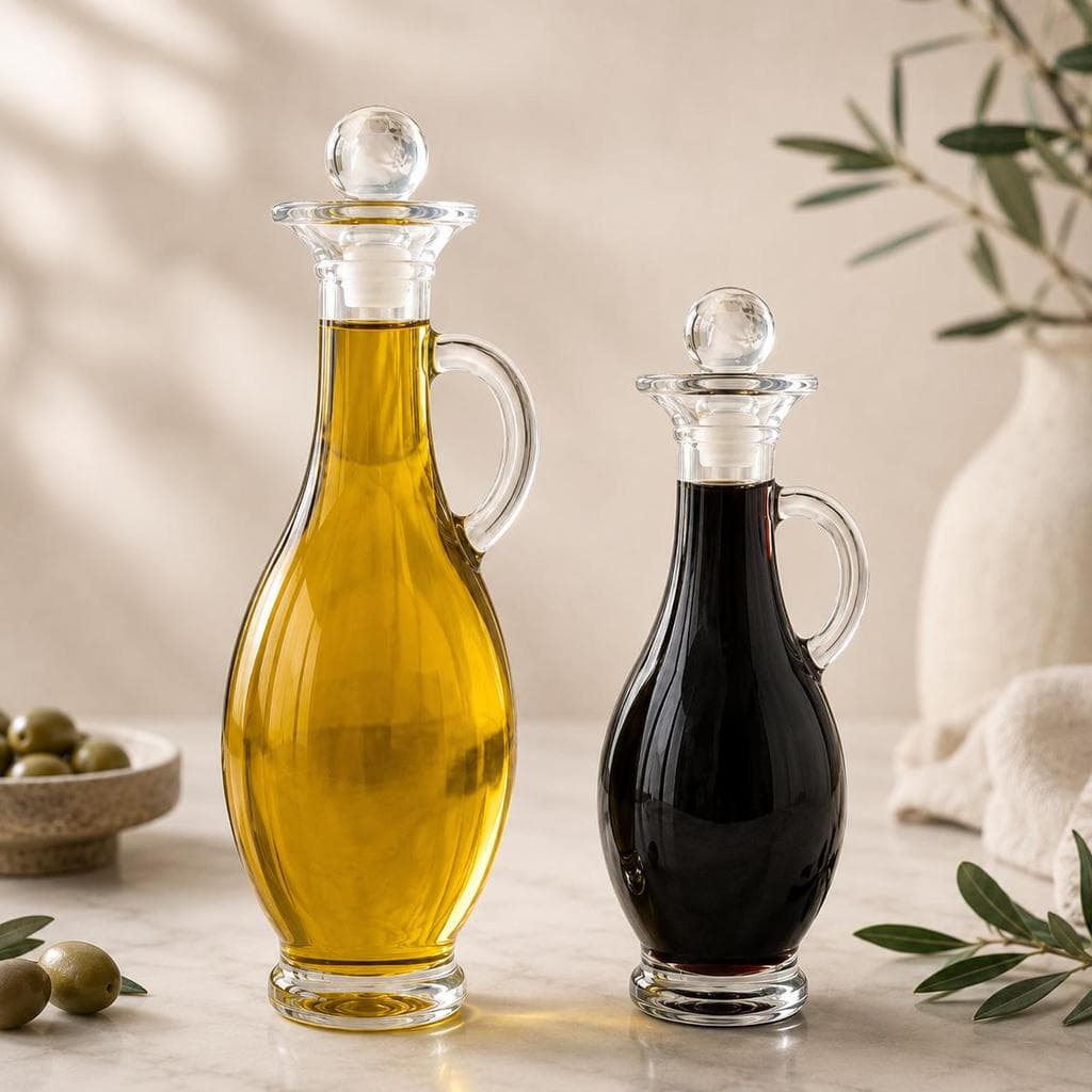 Jarra Garrafa de Vidro Galheteiro Calabria para Azeite Vinagre Molhos com Tampa de Vidro - 250ml ou 500ml | Mesa Posta