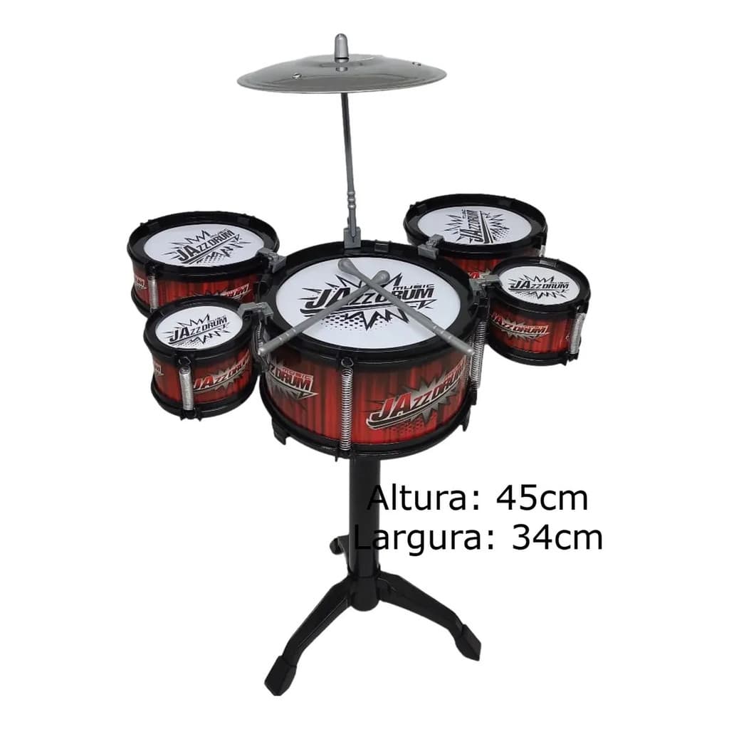 Bateria Infantil 05 Tambor E Prato Rock Jazz Music Mini Ori Cor Marrom-escuro