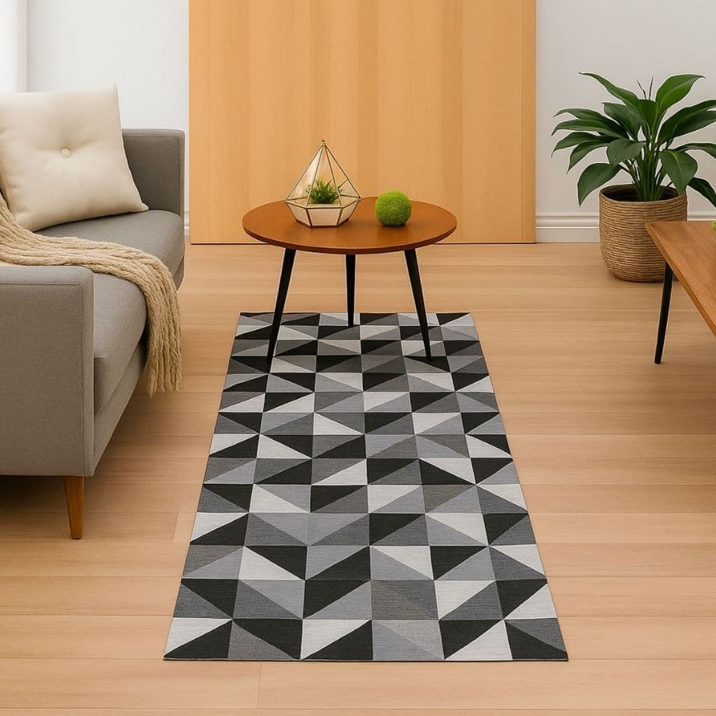 Passadeira Jacquard Geométrica 0,50m x 1,40m - Tapete Lavável com Base Antiderrapante
