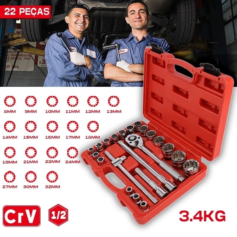 Chave de catraca dupla face profissional Original, Kit de soquete de botão de flor de 22 peças no Pix - Variação: