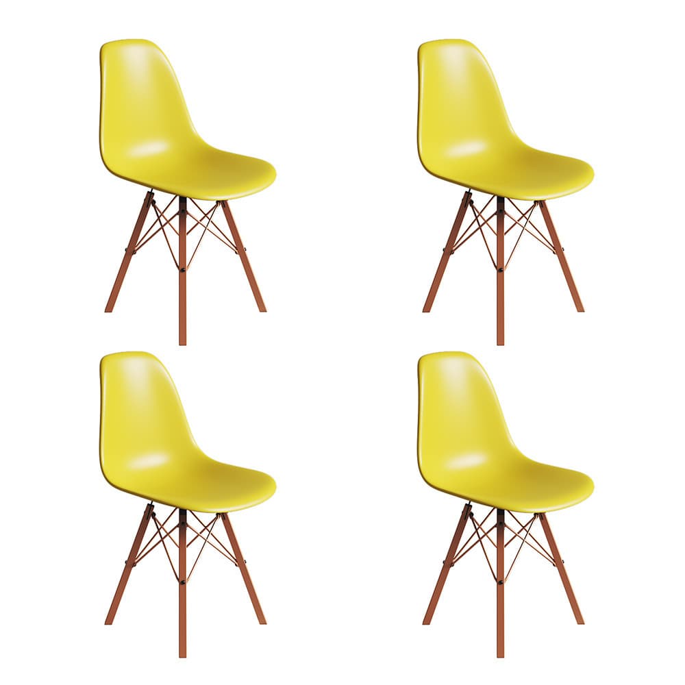 Conjunto 4 Cadeiras Eames Estilo Moderno em Ferro Cobre com Assento Amarelo