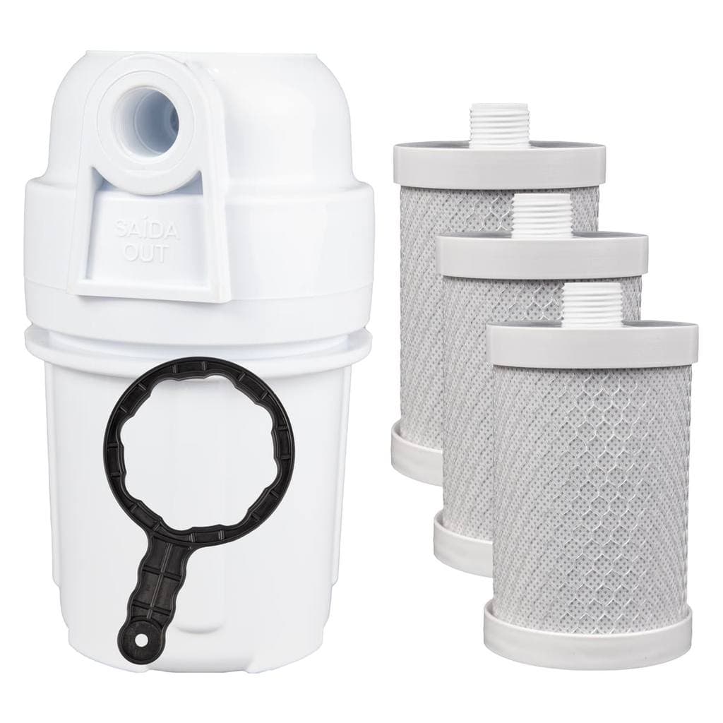 Filtro Água Para Chuveiro 3 Refil Carvão Ativado Tira Cloro Cor Branco Filtro Cavalete