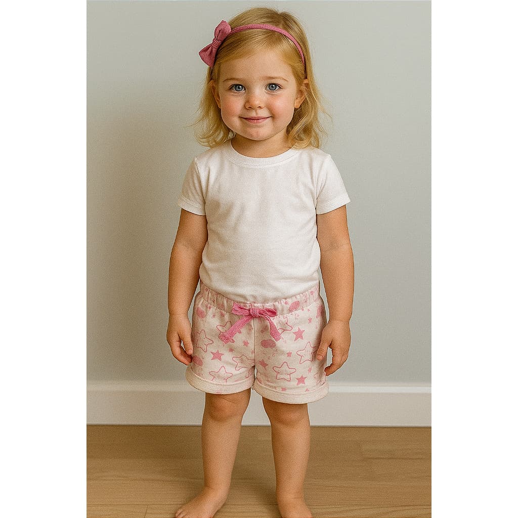 Bermuda de Bebê Menina (01-03m) ; (3 anos) Short Infantil Menina/ Bermuda de Nuvem e estrelas