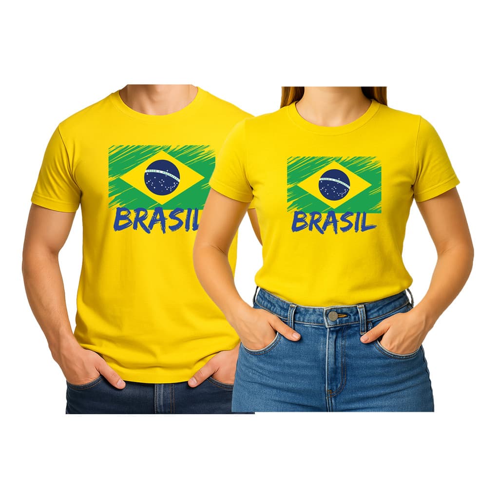 Kit 2 Camisetas Camisas Feminina Masculina do Brasil para Copa combo casal md6