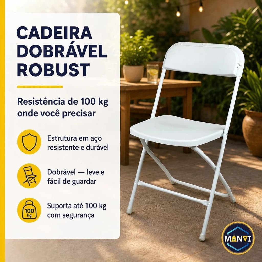 Cadeira Dobrável Aço 100kg Reforçada Robust Bar Restaurante Varanda Churrasco