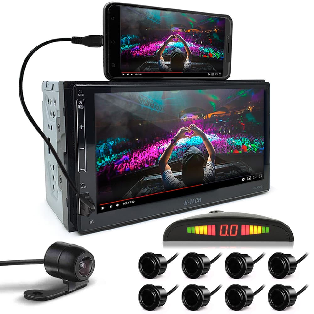 Multimídia + Câmera Ré + Sensor 8 Pontos Preto Peugeot Hoggar 2010 2011 2012 2013 Espelhamento Android Auto Carplay