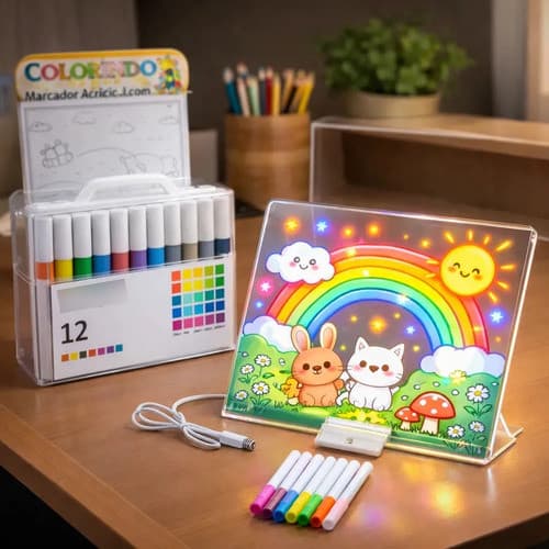 Kit Lousa Mágica LED com Estojo de 12 24 ou 36 Canetas Acrílicas