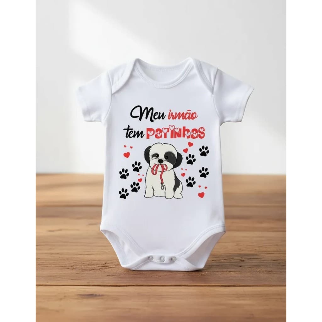 Body Bebê Personalizado Bebê Body Bebê Meu Irmão Tem Patas Cód 3842 Estampado Manga Curta P ao GG