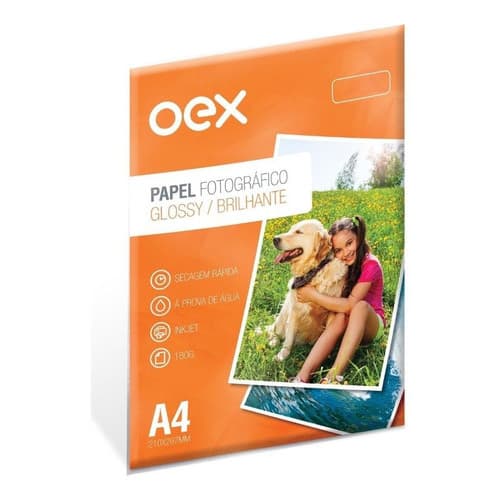 Papel Fotografico Brilhante 180g A4 Oex 10 Folhas Secagem Rapida Para Impressora Jato Tinta