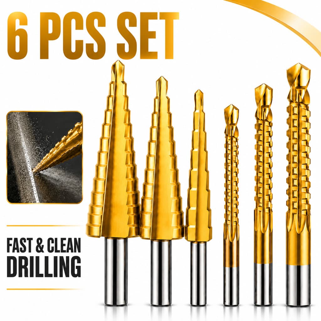 Kit 6 Brocas Escalonadas Cônicas de Titanium Hss Com Estojo