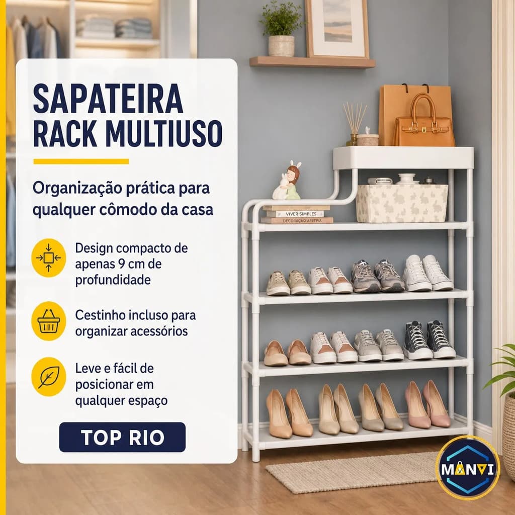 Sapateira Rack Estante Organizador Ambiente Sapato Multiuso Quarto Sala Cestinho 60cm