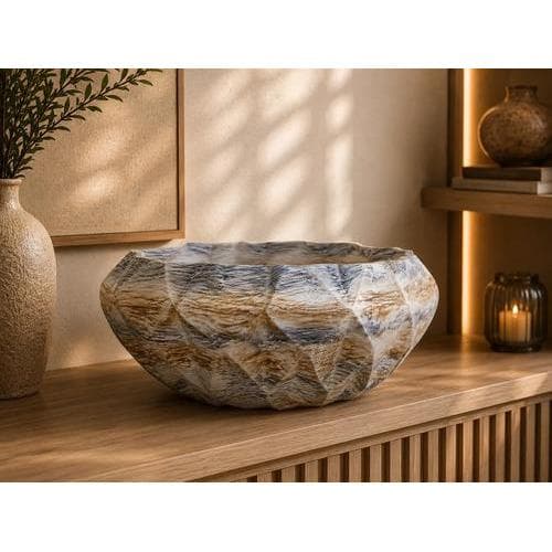 Vaso Redondo Para Flores Facetado Desert Grey 19x35x35cm