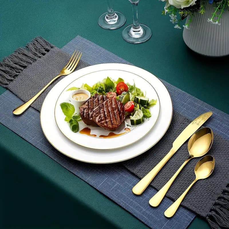 Jogo Talheres 24 Peças Faqueiro Dourado Aço Inox Premium Luxo cozinha Com Maleta com cupom - Prata