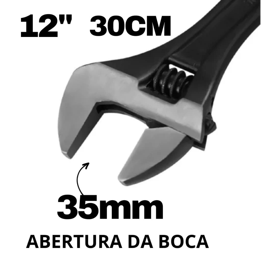 Chave reforçada preta ajustável profissional 12 polegadas 300 mm de alta qualidade mil+ Vendido(s) - Variação: