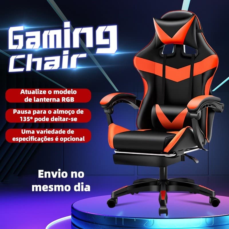 Cadeira Pc Gamer Giratória Ergonômica Couro Com Descanso no Pix - Preto e branco